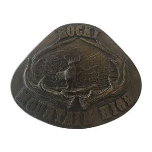 Rocky Mountain High Brass Belt Buckle 1977 Indiana Metal Craft Elk Deer USA